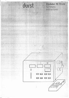 Durst Modular 70 manual. Camera Instructions.